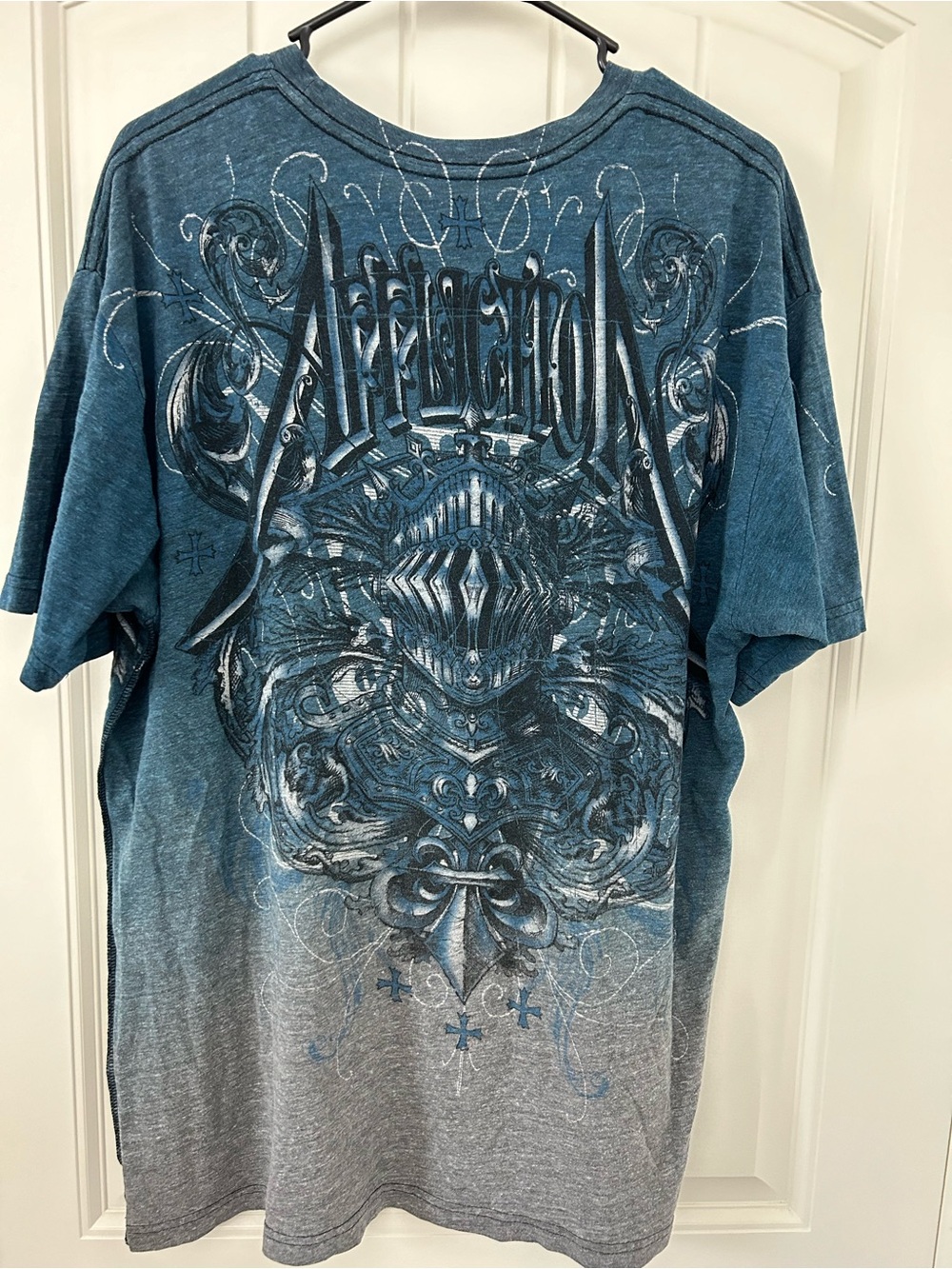 Affliction Grunge Shirt Sz 2XL Y2k Vintage Teal Blue/Gray
